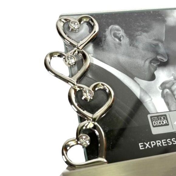 Silver Hearts Wedding Photo Frame Jeweled Rhinestones Expressions Studio Décor - Picture 10 of 11